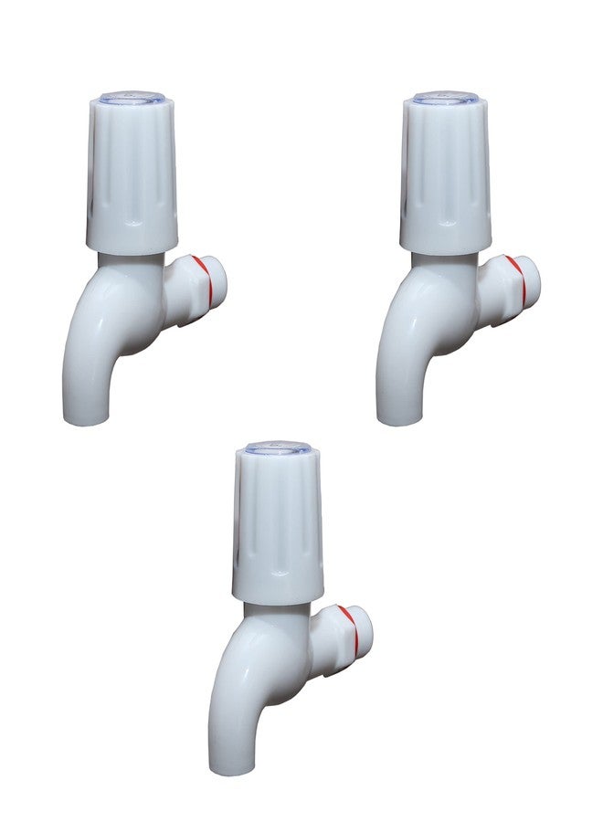 Droptech White PVC Plastic Turbo Bib Cock/Water Taps for Kitchen Bathroom Wash Basins - Set of 3 (1/2", 15 mm) Type PVC Taps Faucet for Hot and Cold Water - Image 1